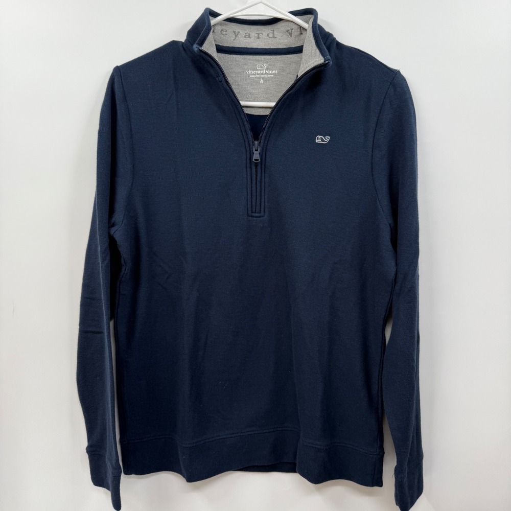 Vineyard Vines Quarter Zip Pullover Sweatshirt Navy Blue Whale Logo Size L